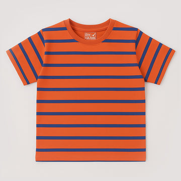 ORANGE WITH BLUE STRIPES HALF SLEEVES T-SHIRT FOR BOYS
